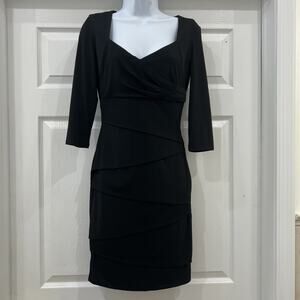 EUC White House Black Market Dress Sz Black Bodycon Sheath V-Neck 3/4 Sleeve
